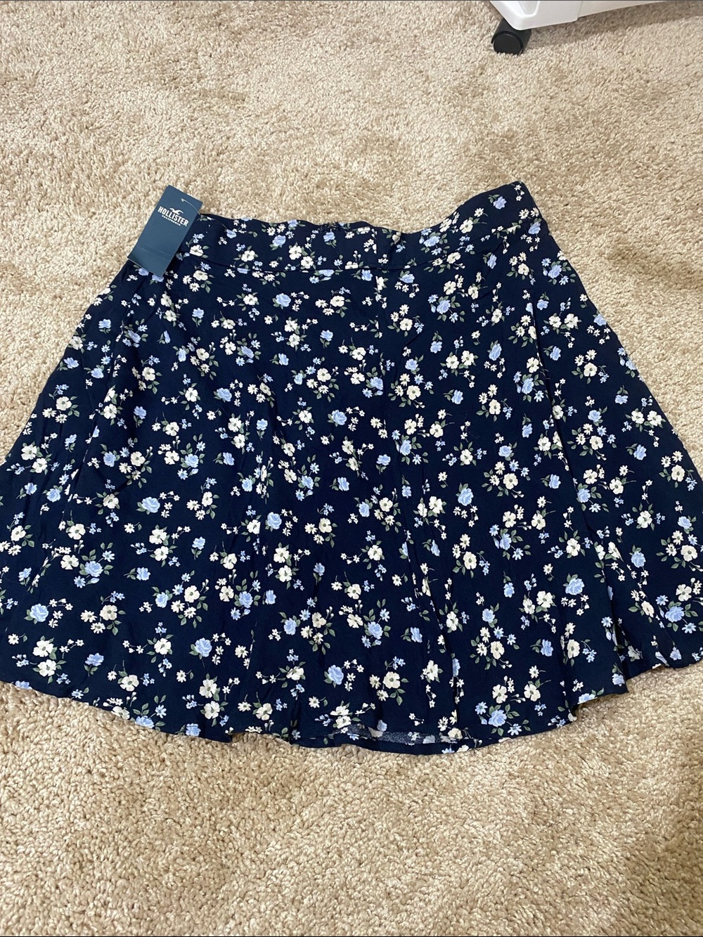 Hollister Navy Floral Skater Skirt with Light Blue & White Flowers